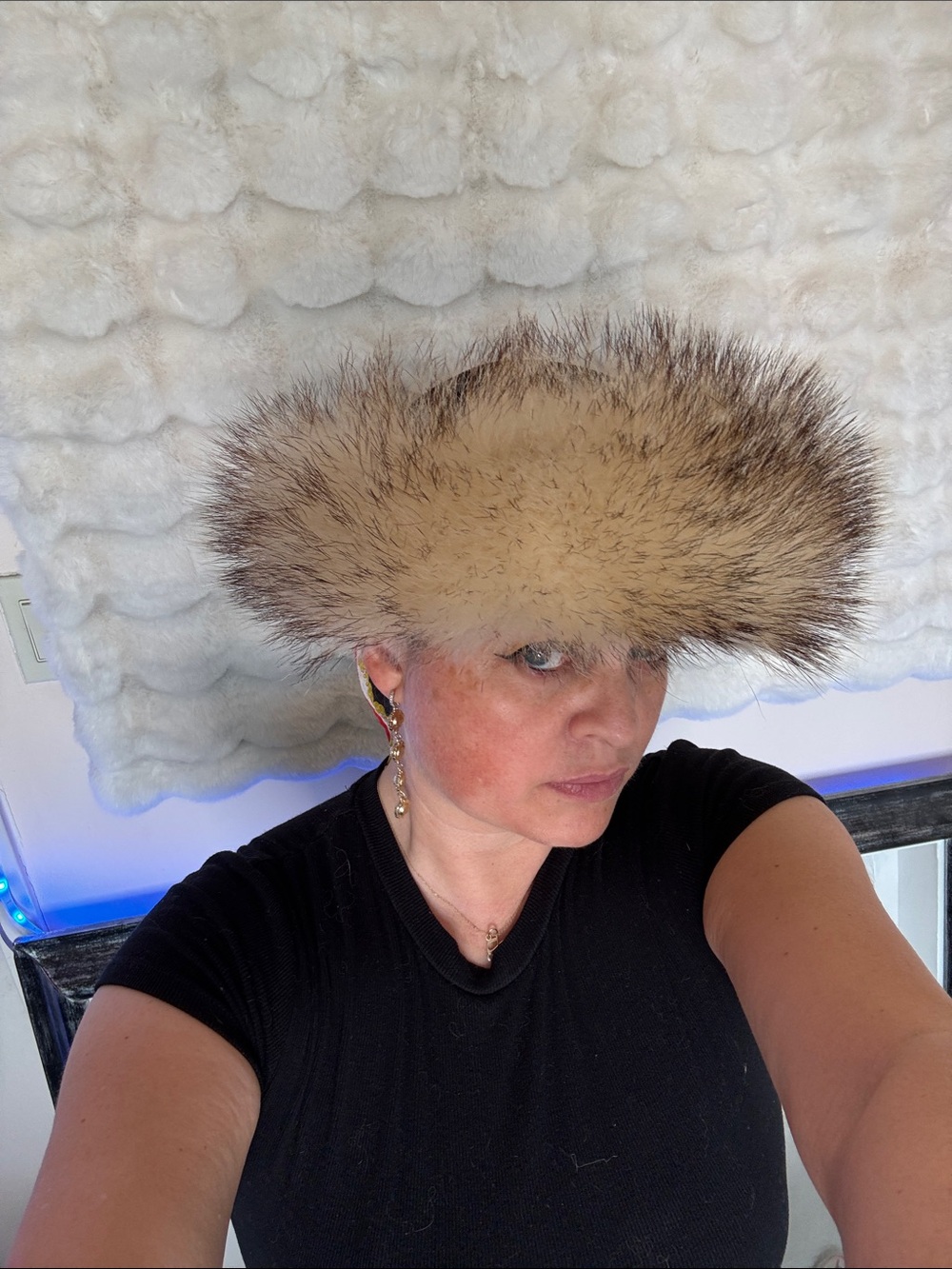 Rare Mongolian Natural Beige wolf Fur Headband - Women's Winter Hair Accessory